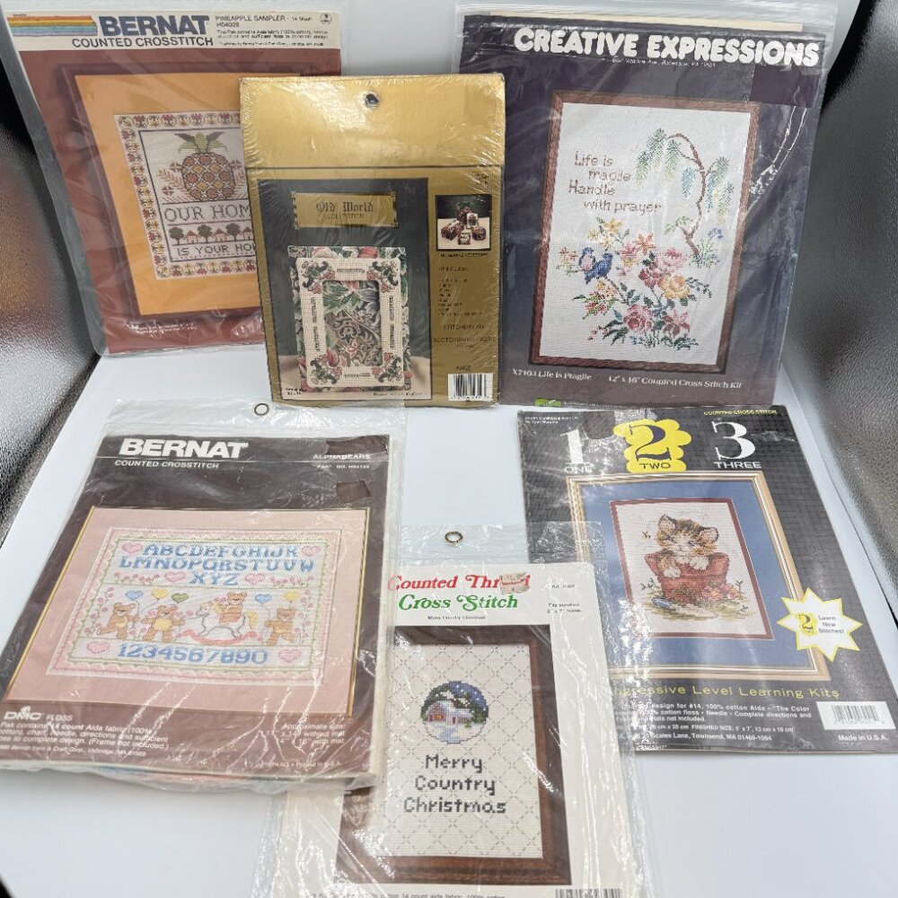 Lot of 6 Counted Cross Stitch Kits BERNAT CREATIVE EXPRESSIONS NEEDLEMAGIC NIP